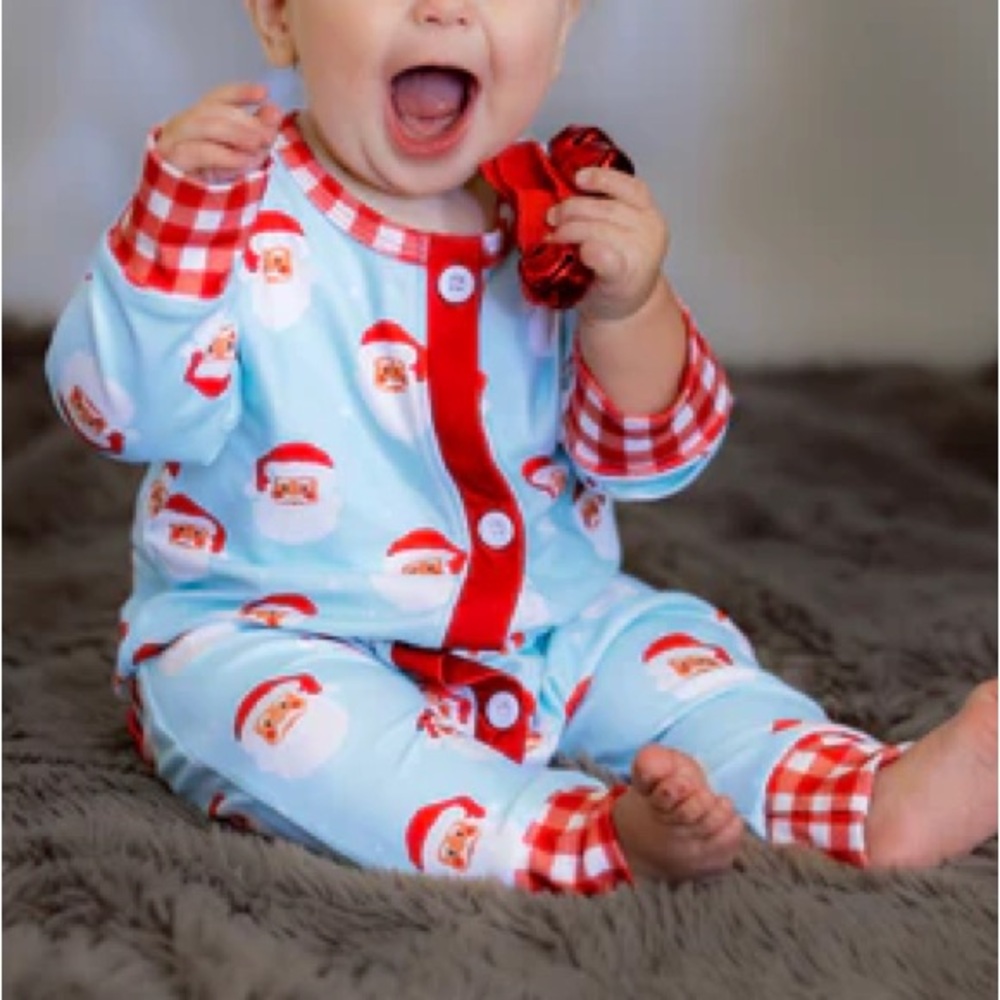 Sugar Bee Clothing Baby Buttflap Pajamas - Vintage Santa Holiday Lounge
